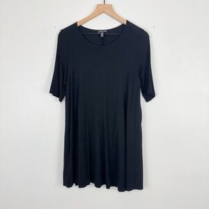 Eileen Fisher Tunic Top Womens M Black Viscose Jersey Short Sleeve Minimalist
